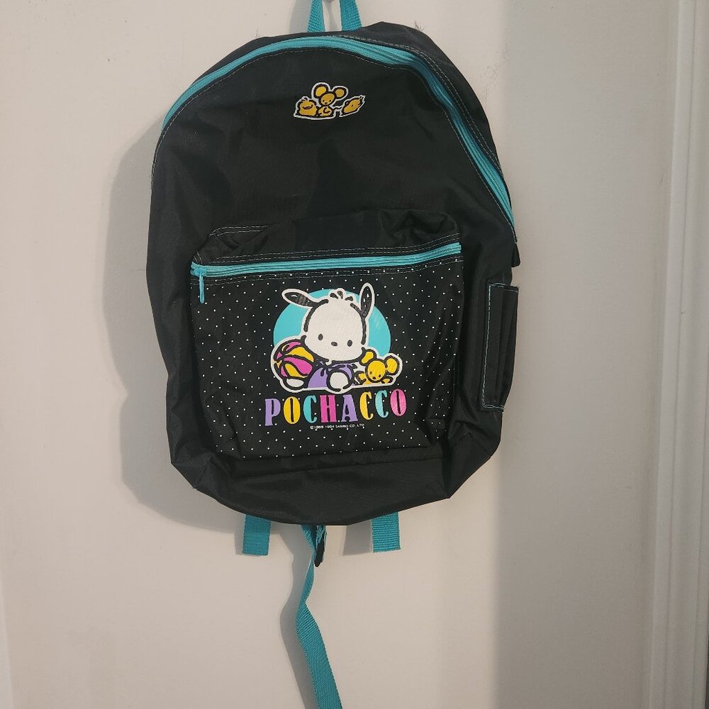 RARE 90's Pochacco DogVintage Black and Teal Green Polka Dot Backpack